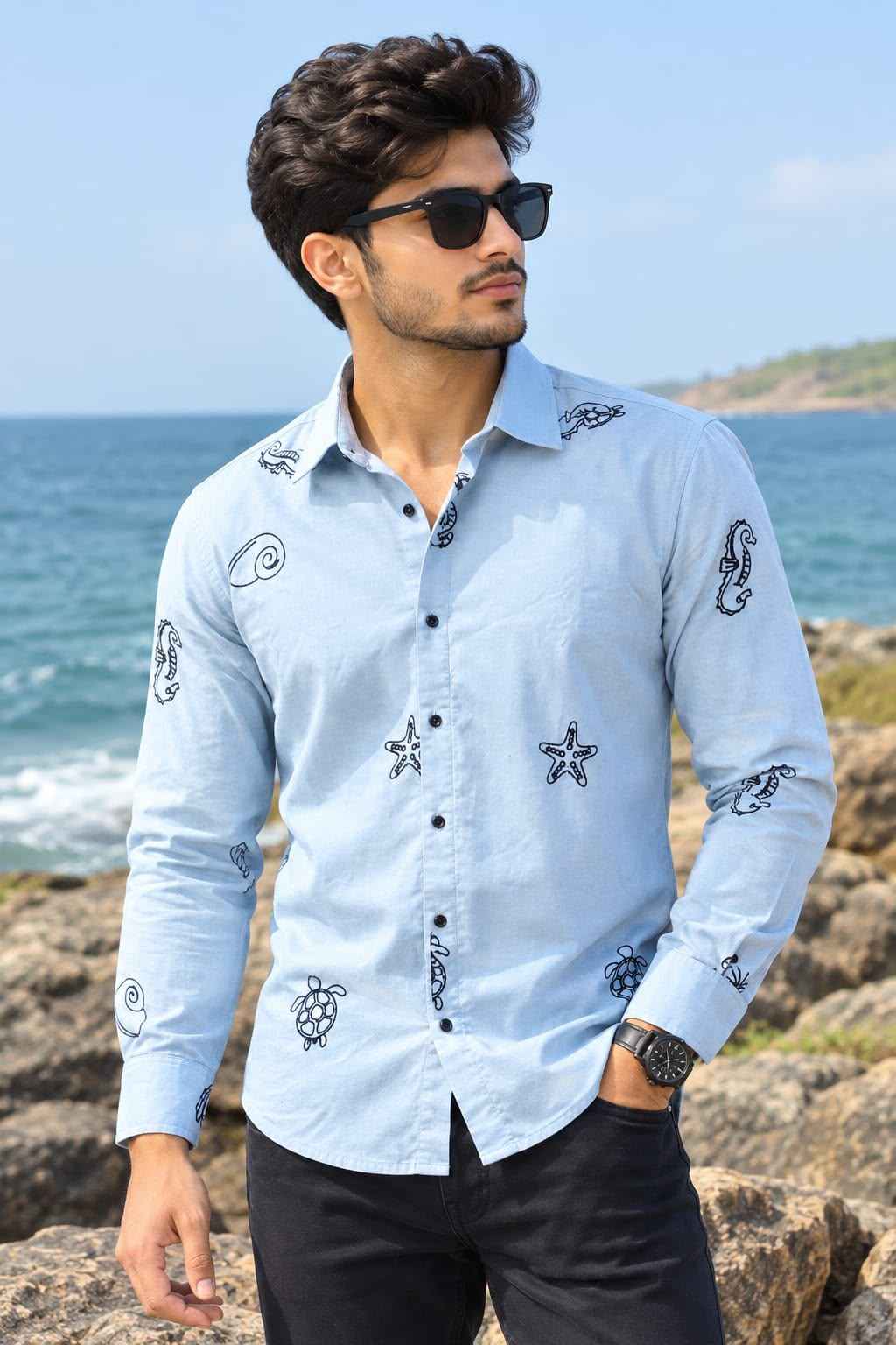 MENS EXCLUSIVE COTTON EMBRODARY WORK STYLISH SHIRT 