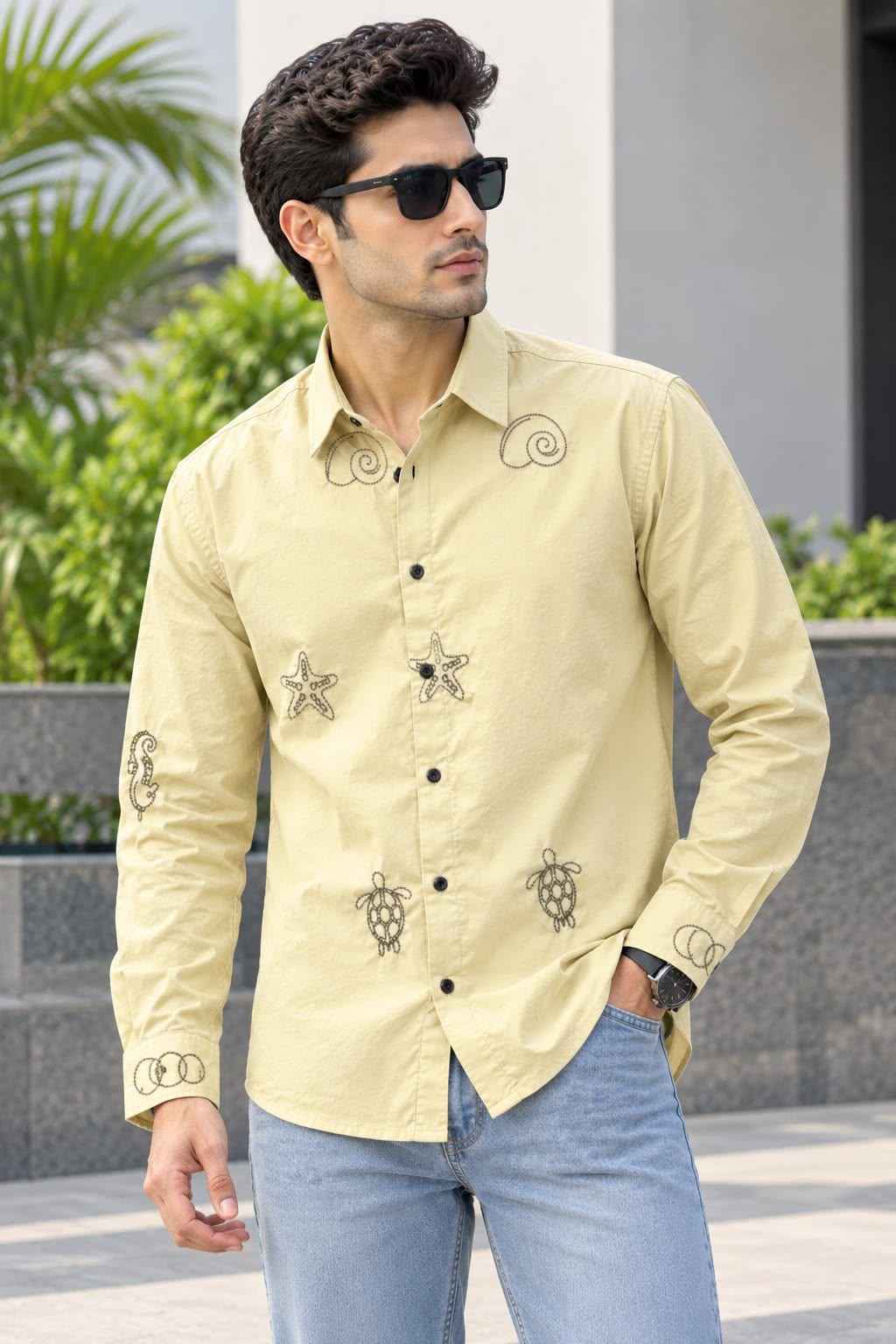 MENS EXCLUSIVE COTTON EMBRODARY WORK STYLISH SHIRT 