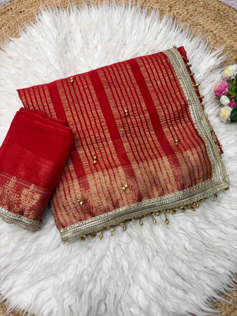BANARASI SATTIN CHIFFON SILK GHUNGHROO WORK SAREE